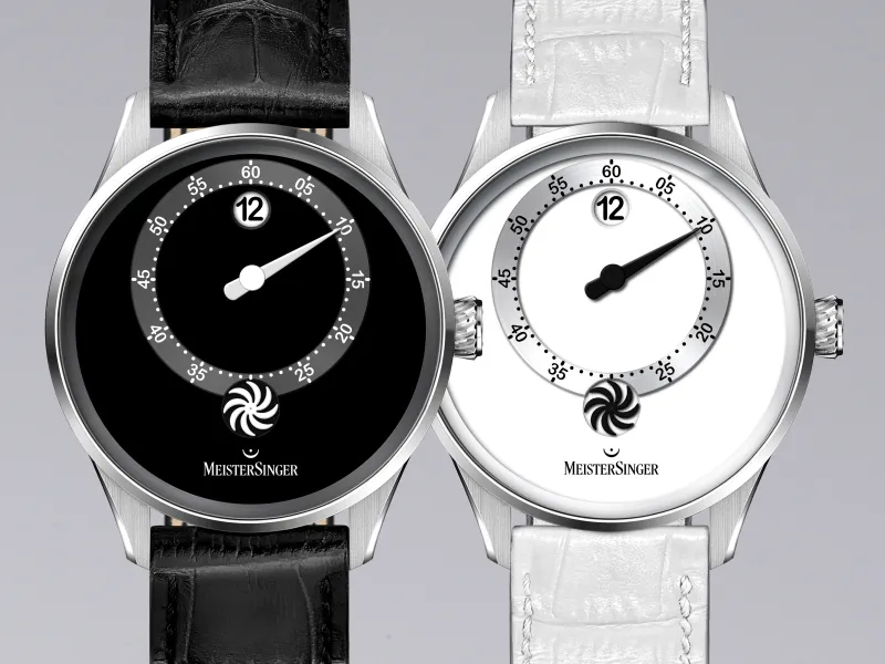 Meister Singer Panthero Jumping Hour - White, automatic movement, cowhide leather with crocodile embossing, glossy white ladies' watch PTJH901